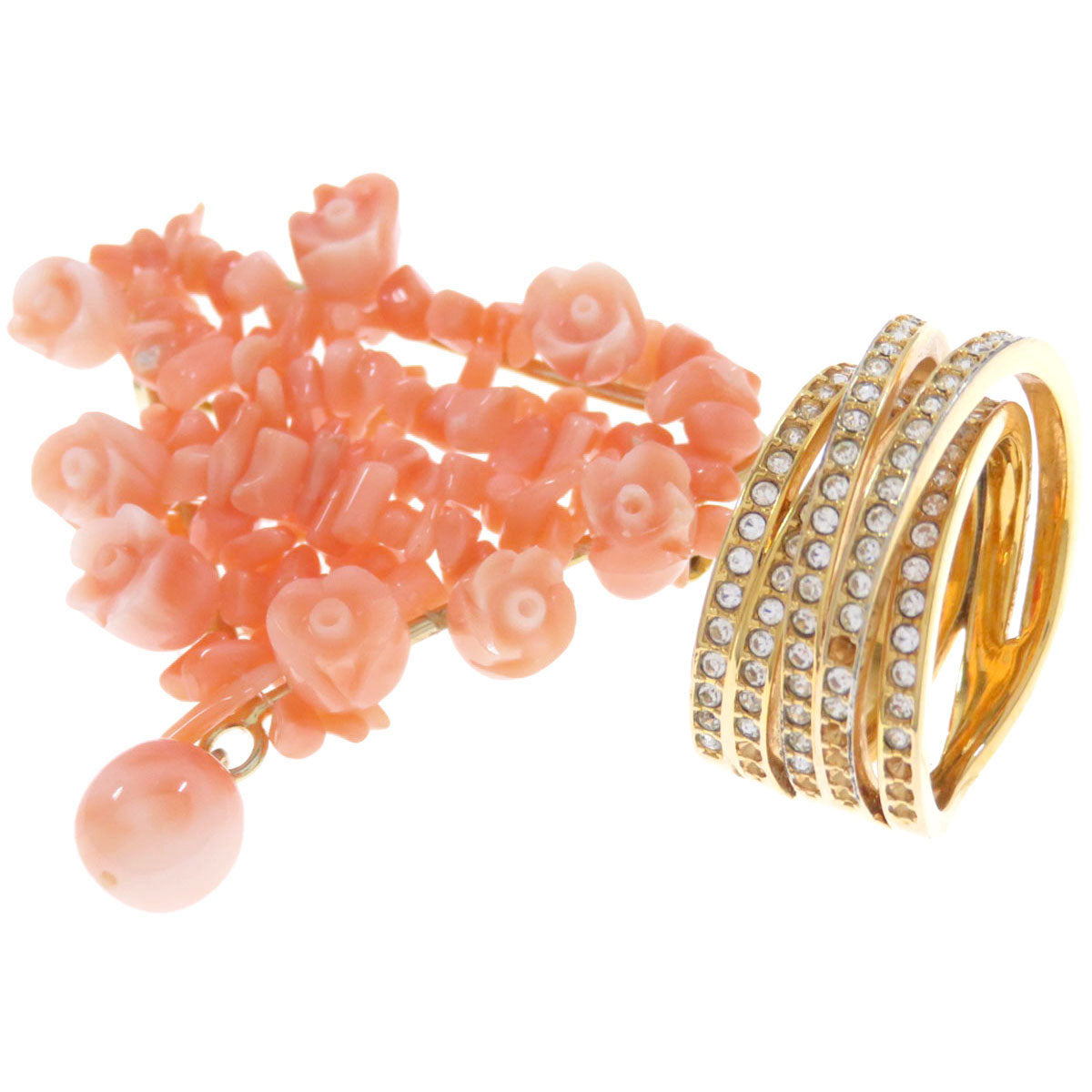 SELECT JEWELRY セレクトジュエリー 2点セット リング スワロフスキー ブローチ 珊瑚 レディース 中古
