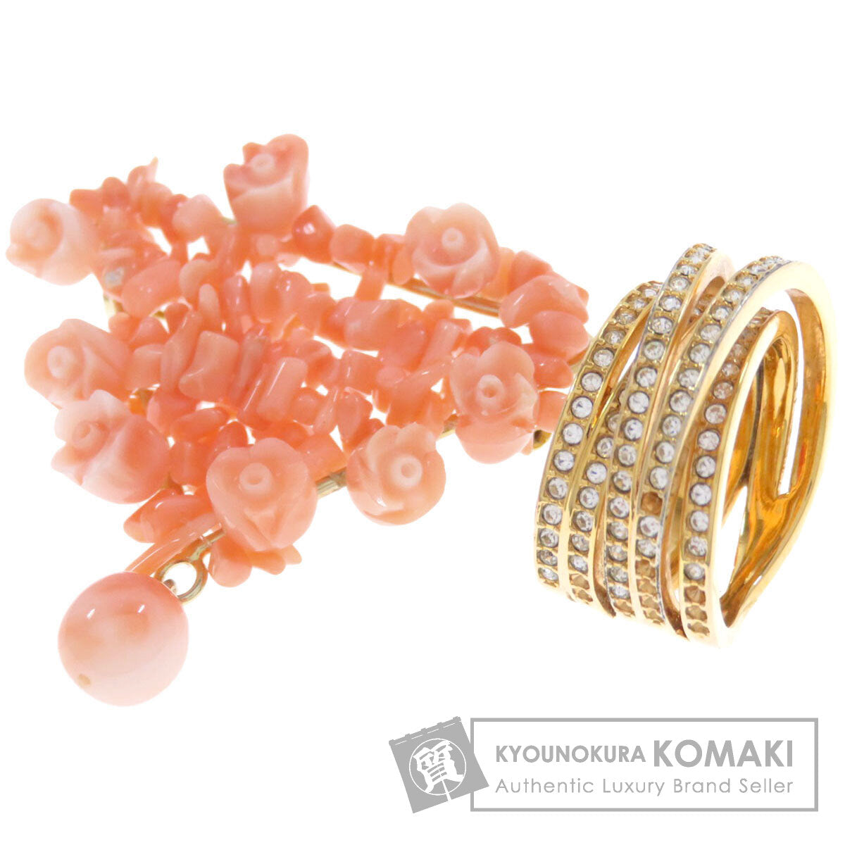 SELECT JEWELRY セレクトジュエリー 2点セット リング スワロフスキー ブローチ 珊瑚 レディース 中古