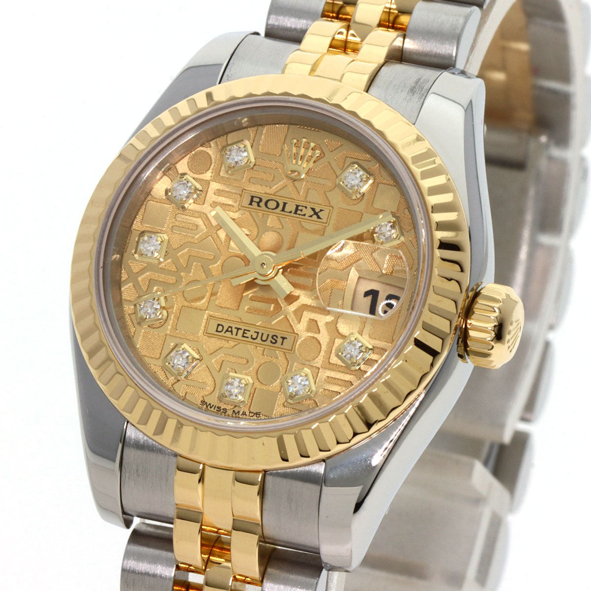 ROLEX ロレックス 179173G デイトジャスト 10P ダイヤモンド 腕時計 SS レディース 中古