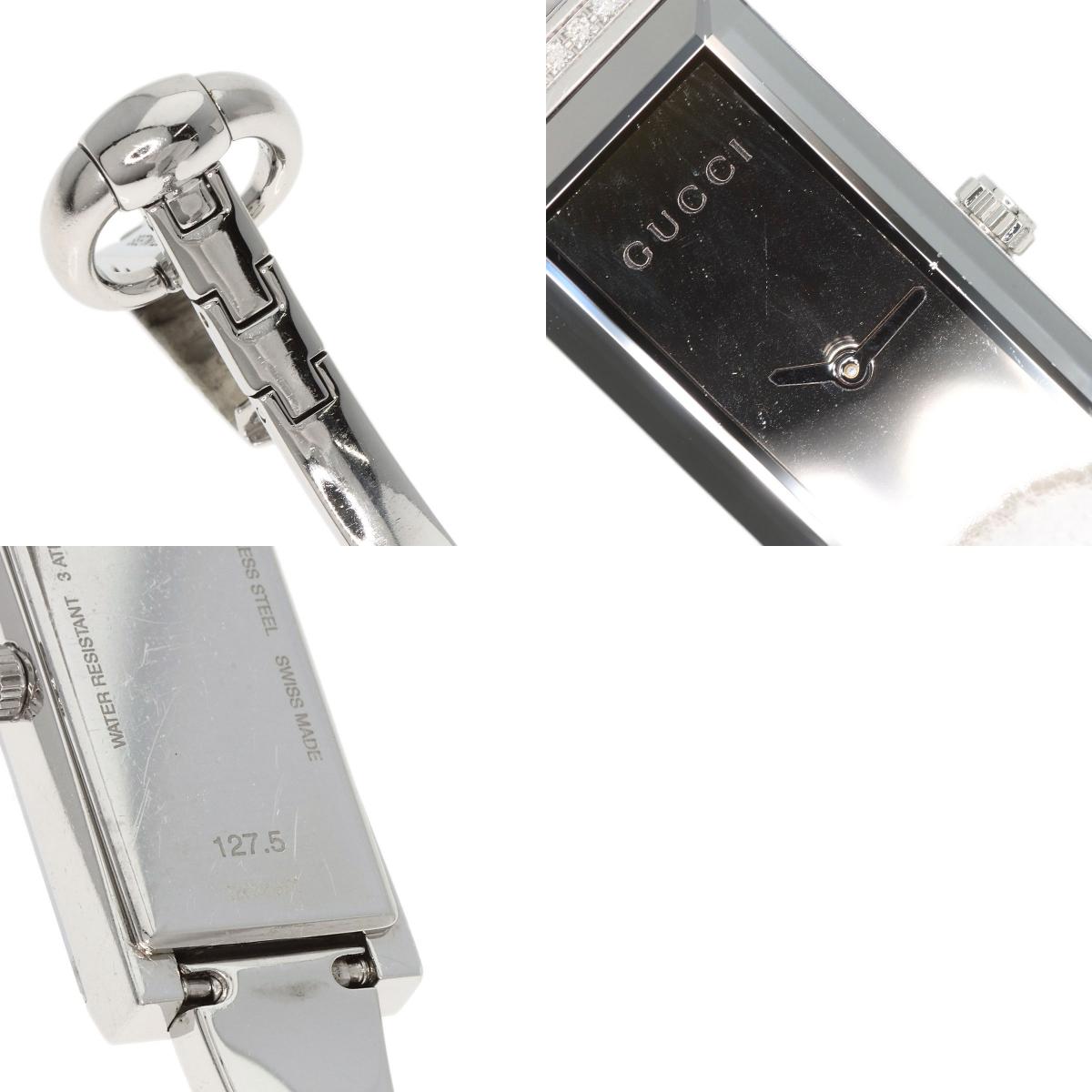 GUCCI グッチ 127.5 スクエアフェイス ベゼル ダイヤモンド 腕時計 SS レディース 中古