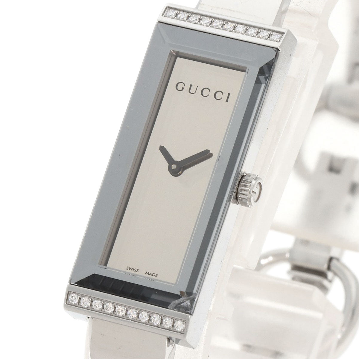 GUCCI グッチ 127.5 スクエアフェイス ベゼル ダイヤモンド 腕時計 SS レディース 中古