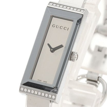GUCCI グッチ 127.5 スクエアフェイス ベゼル ダイヤモンド 腕時計 SS レディース 中古