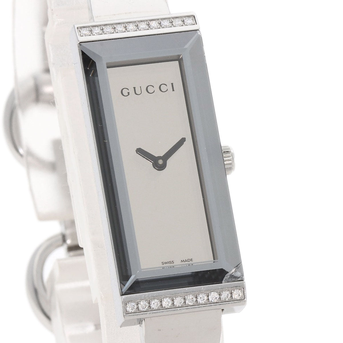GUCCI グッチ 127.5 スクエアフェイス ベゼル ダイヤモンド 腕時計 SS レディース 中古