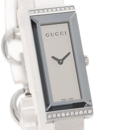 GUCCI グッチ 127.5 スクエアフェイス ベゼル ダイヤモンド 腕時計 SS レディース 中古