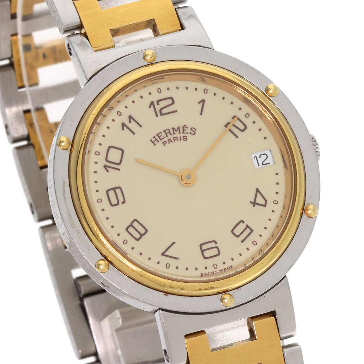 HERMES エルメス クリッパー 旧ベルト 腕時計 SS メンズ 中古