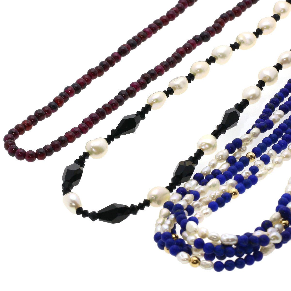 SELECT JEWELRY セレクトジュエリー ラピスラズリ 淡水パール 5連 ガーネット オニキス ネックレス3点セット ネックレス 金属製 レディース 中古