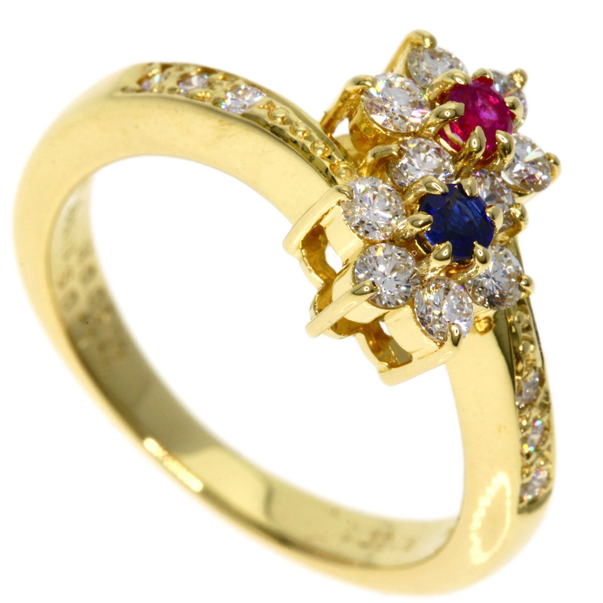 MIKIMOTO ミキモト フラワーモチーフ ダイヤモンド サファイア ルビー リング・指輪 K18YG レディース 中古