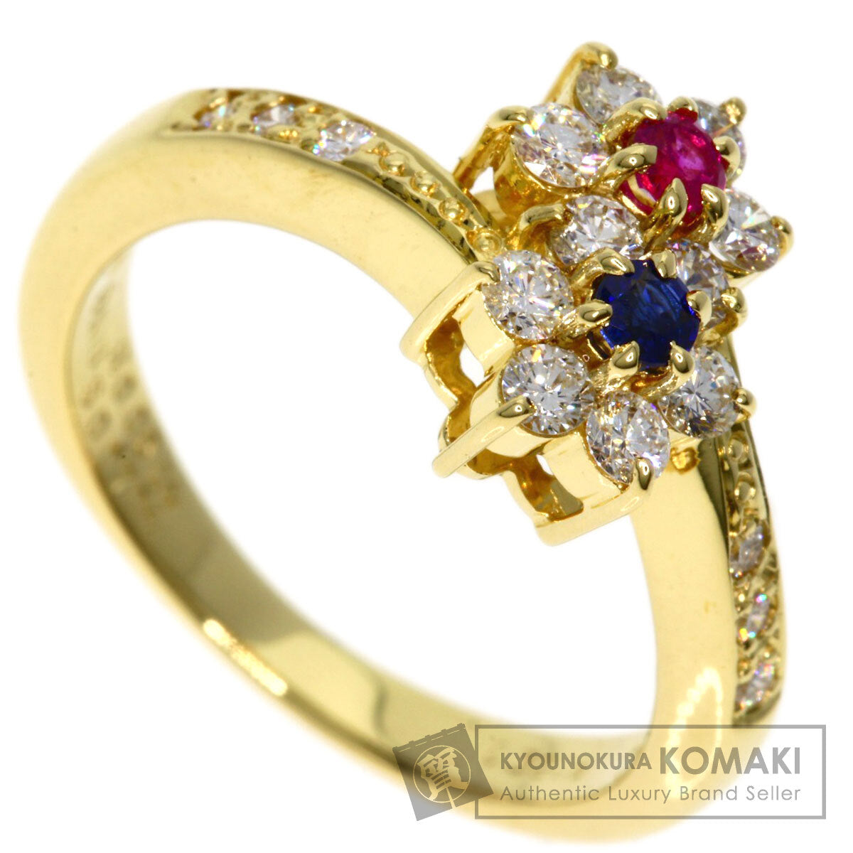 MIKIMOTO ミキモト フラワーモチーフ ダイヤモンド サファイア ルビー リング・指輪 K18YG レディース 中古