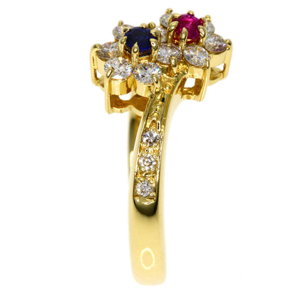 MIKIMOTO ミキモト フラワーモチーフ ダイヤモンド サファイア ルビー リング・指輪 K18YG レディース 中古