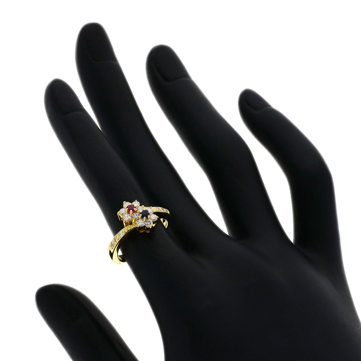 MIKIMOTO ミキモト フラワーモチーフ ダイヤモンド サファイア ルビー リング・指輪 K18YG レディース 中古