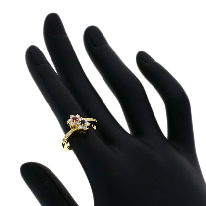 MIKIMOTO ミキモト フラワーモチーフ ダイヤモンド サファイア ルビー リング・指輪 K18YG レディース 中古