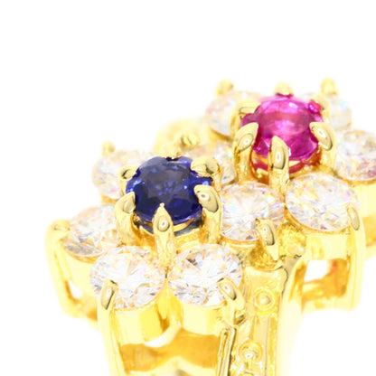 MIKIMOTO ミキモト フラワーモチーフ ダイヤモンド サファイア ルビー リング・指輪 K18YG レディース 中古
