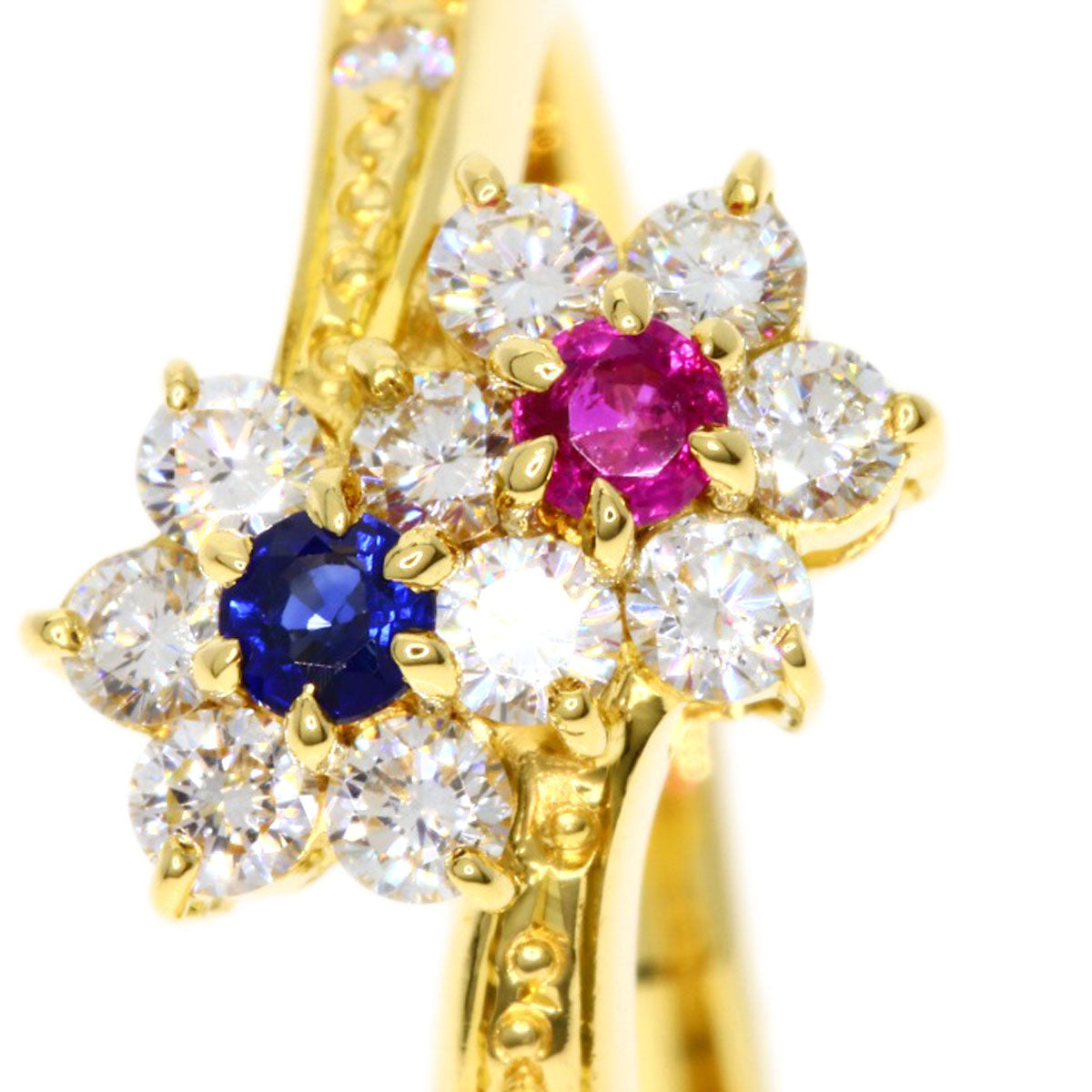 MIKIMOTO ミキモト フラワーモチーフ ダイヤモンド サファイア ルビー リング・指輪 K18YG レディース 中古