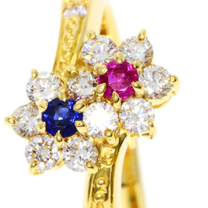 MIKIMOTO ミキモト フラワーモチーフ ダイヤモンド サファイア ルビー リング・指輪 K18YG レディース 中古