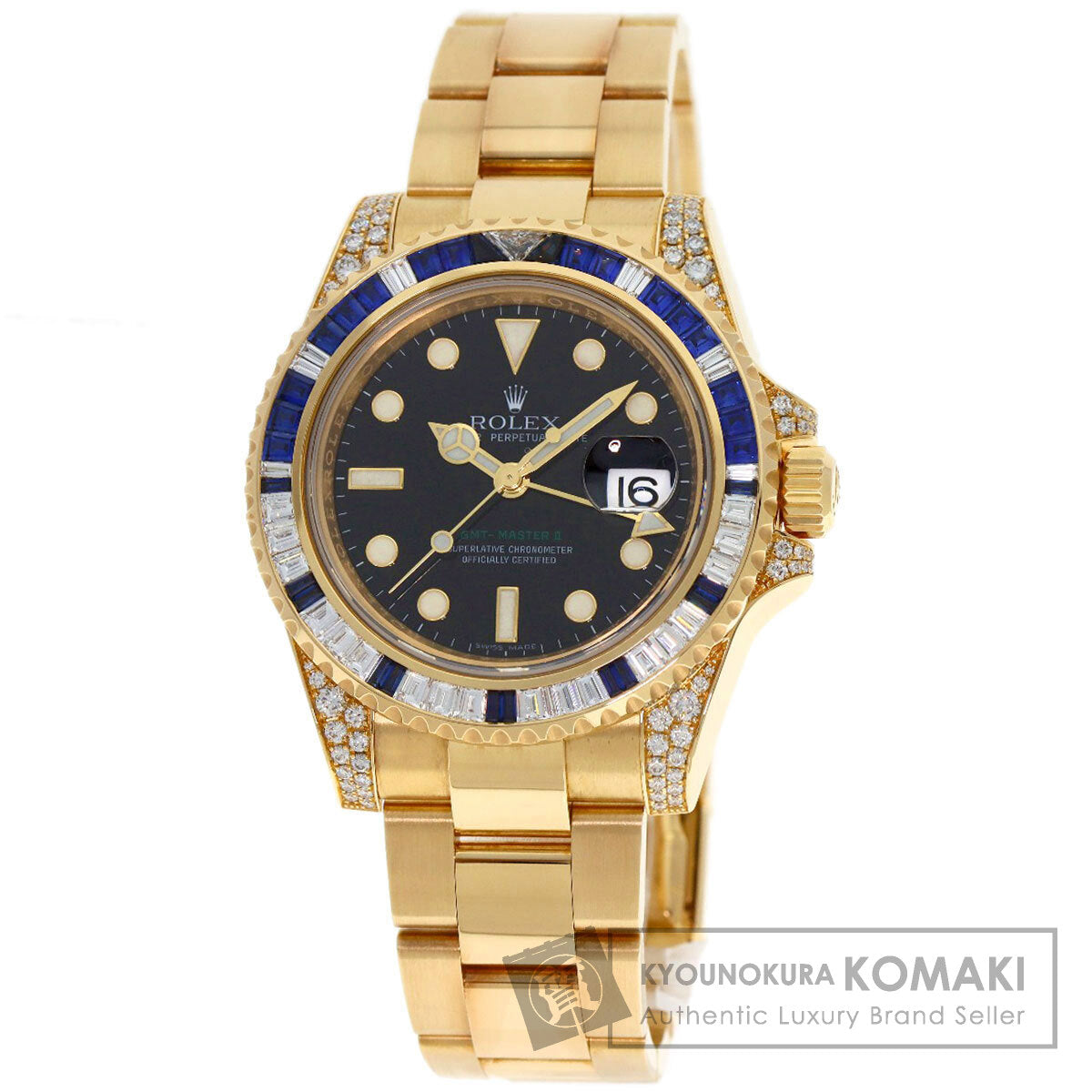 ROLEX ロレックス 116758SA GMTマスター2 バゲットダイヤモンド サファイア 腕時計 K18YG メンズ 中古