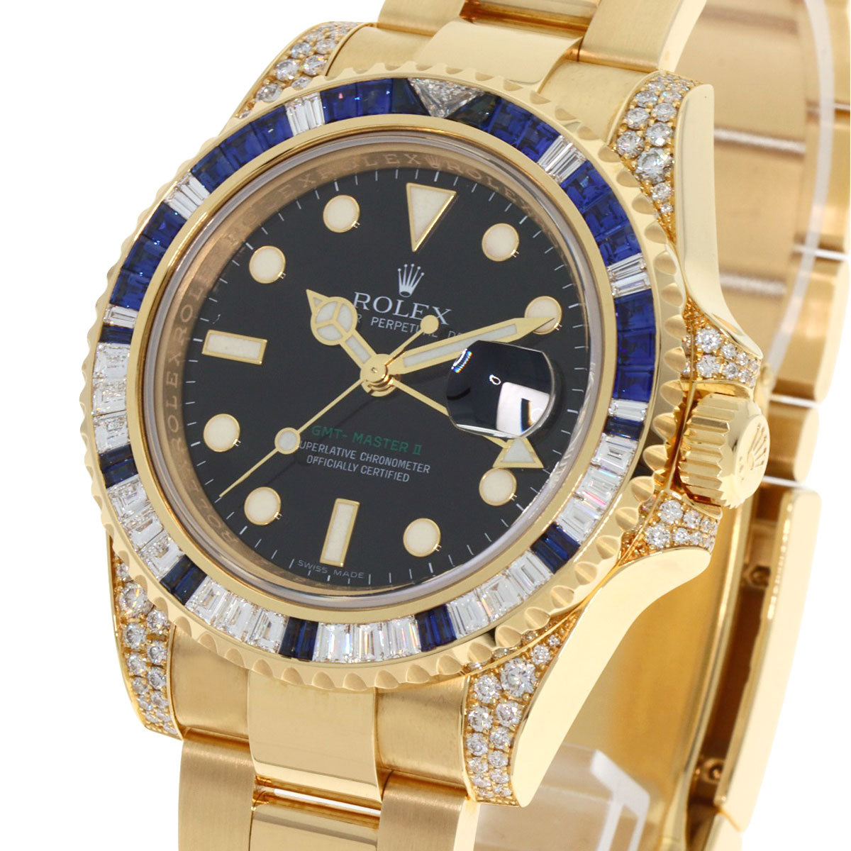 ROLEX ロレックス 116758SA GMTマスター2 バゲットダイヤモンド サファイア 腕時計 K18YG メンズ 中古