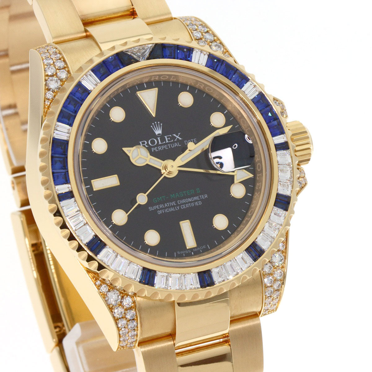 ROLEX ロレックス 116758SA GMTマスター2 バゲットダイヤモンド サファイア 腕時計 K18YG メンズ 中古