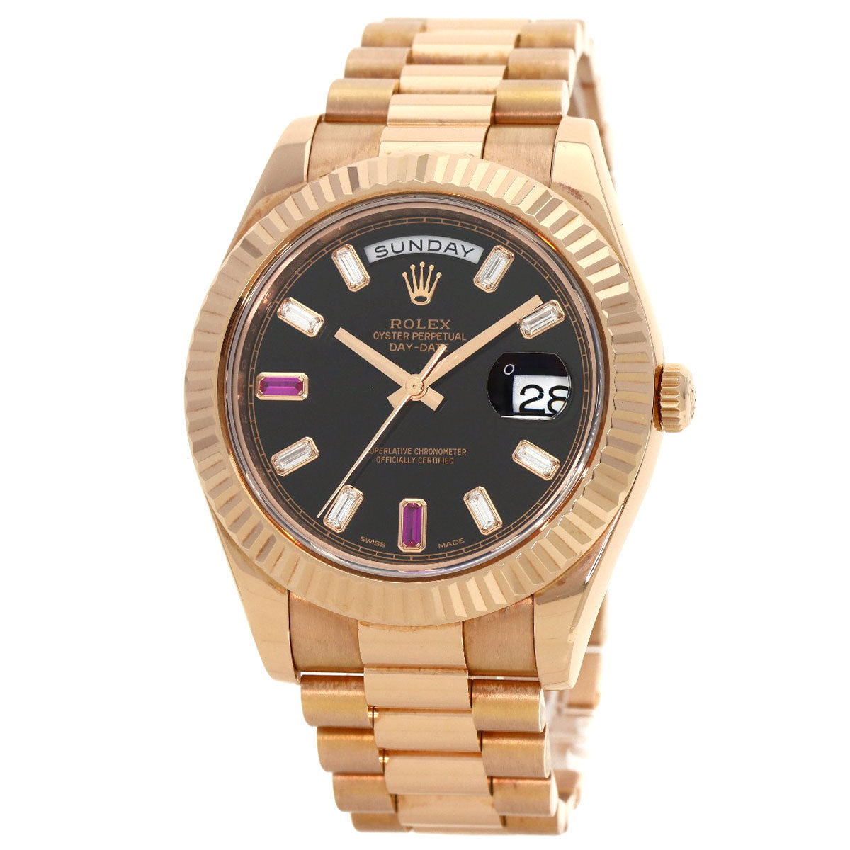 ROLEX ロレックス 218235BG デイデイト2 ダイヤモンド 2Pルビー 腕時計 K18PG メンズ 中古