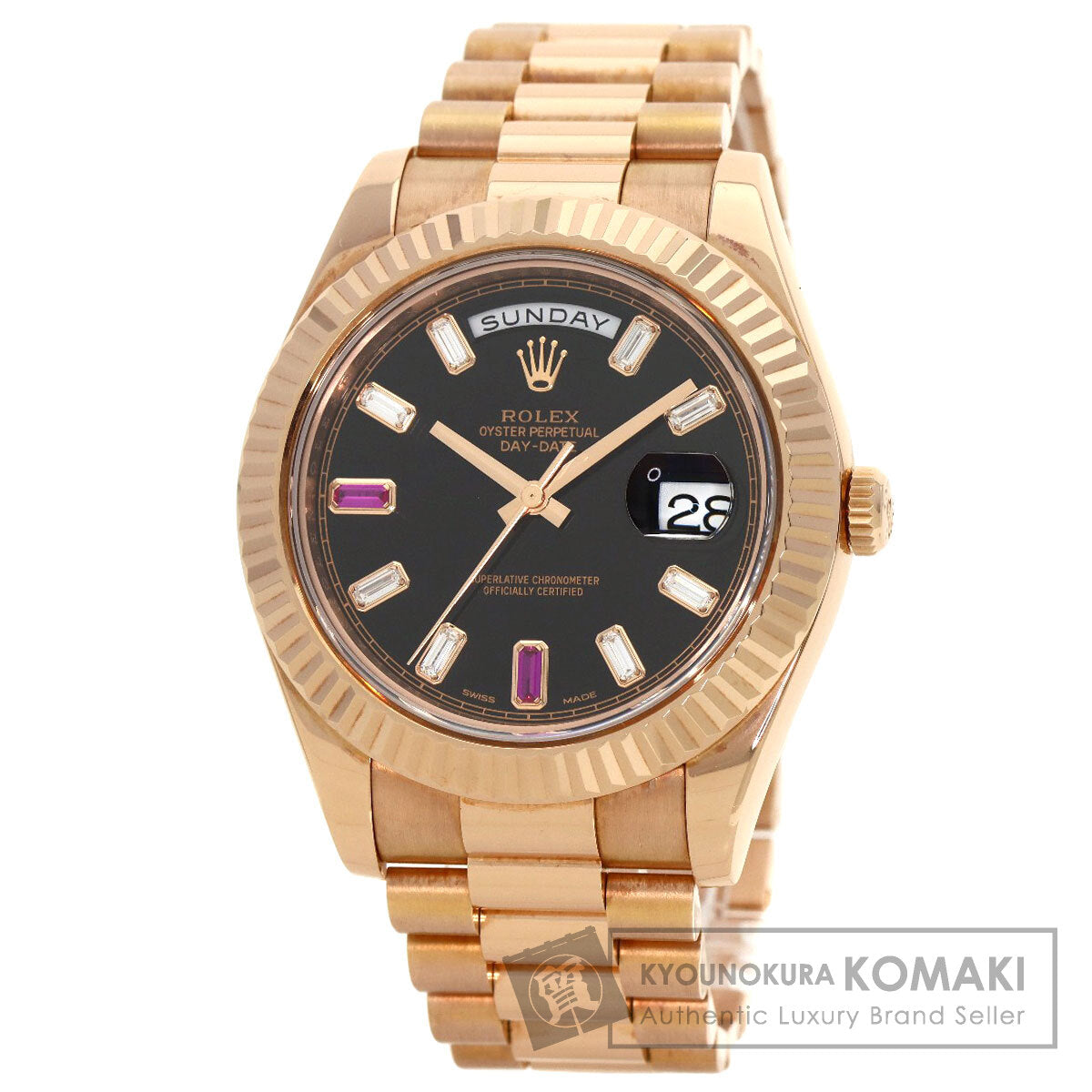 ROLEX ロレックス 218235BG デイデイト2 ダイヤモンド 2Pルビー 腕時計 K18PG メンズ 中古