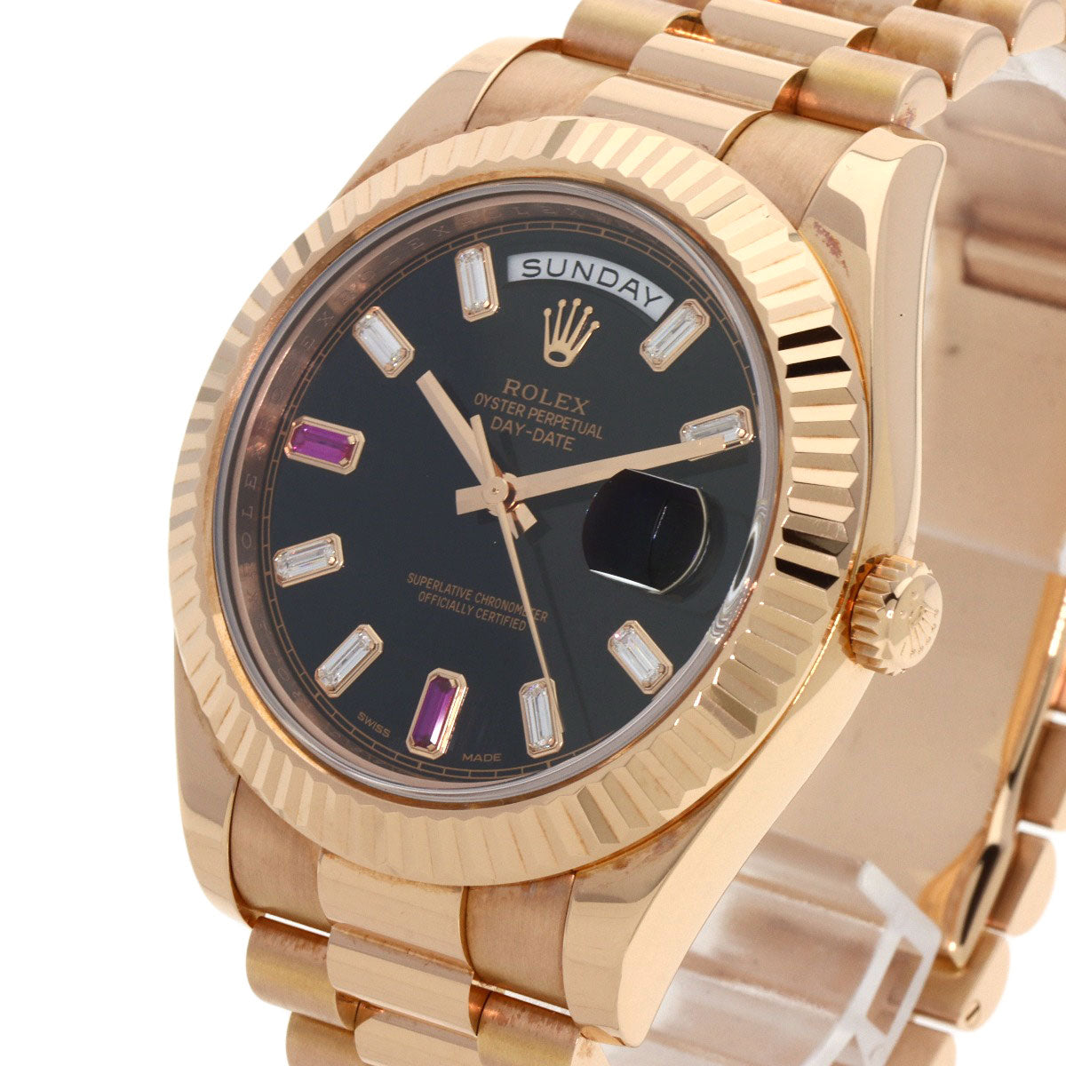 ROLEX ロレックス 218235BG デイデイト2 ダイヤモンド 2Pルビー 腕時計 K18PG メンズ 中古