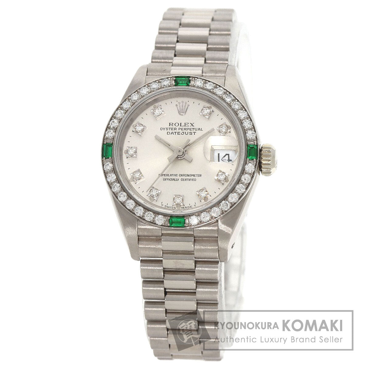 ROLEX ロレックス 69079G デイトジャスト ダイヤモンド エメラルド 腕時計 K18WG レディース 中古
