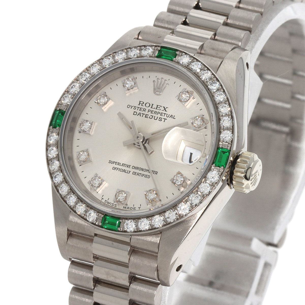 ROLEX ロレックス 69079G デイトジャスト ダイヤモンド エメラルド 腕時計 K18WG レディース 中古