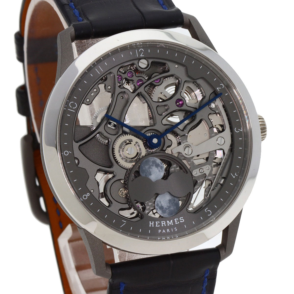 HERMES エルメス CA6.841 スリム ドゥ エルメス スケルトン リュンヌ 腕時計 チタニウム メンズ 中古