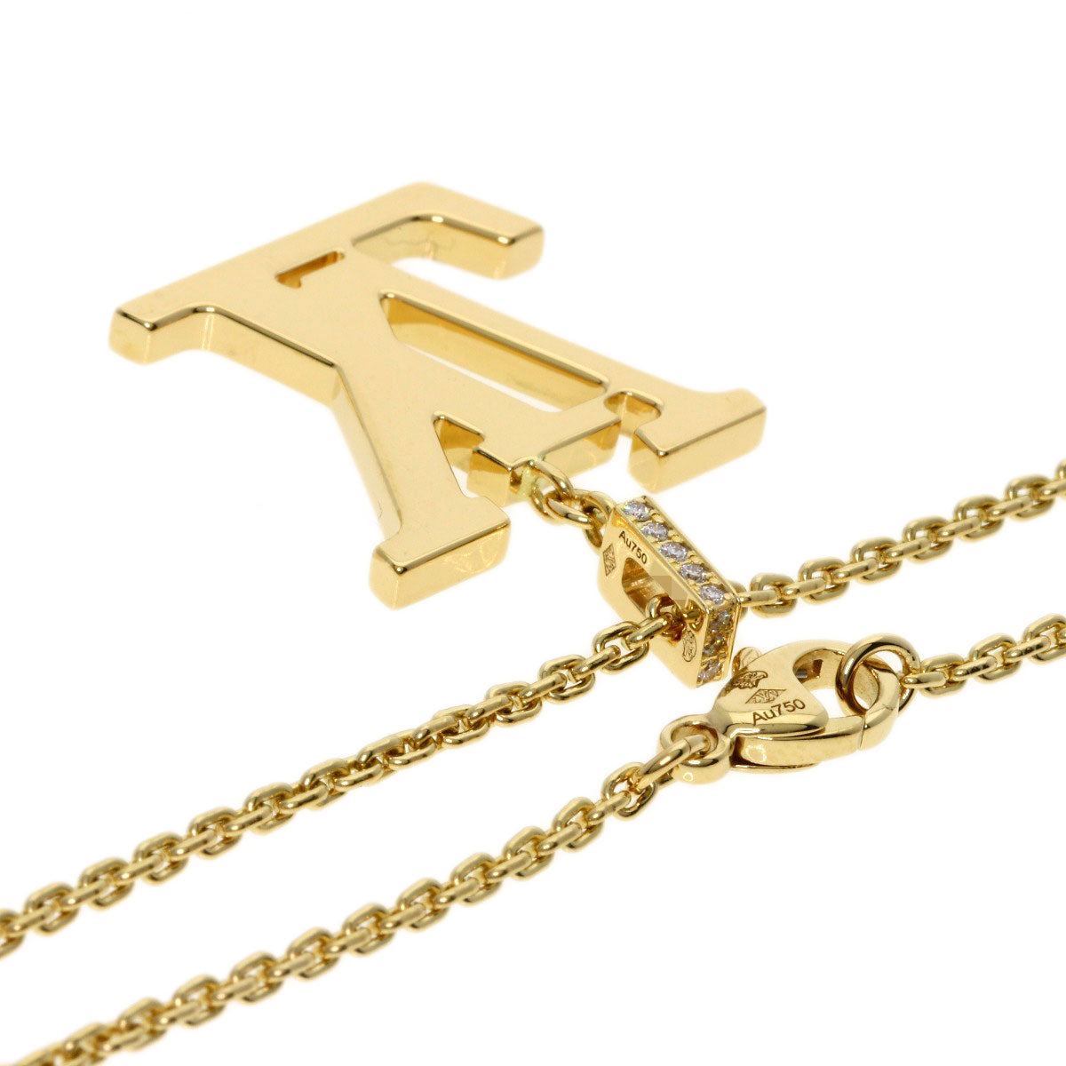 LOUIS VUITTON ルイヴィトン パンダンティフ ロゴ ダイヤモンド ネックレス K18YG レディース 中古
