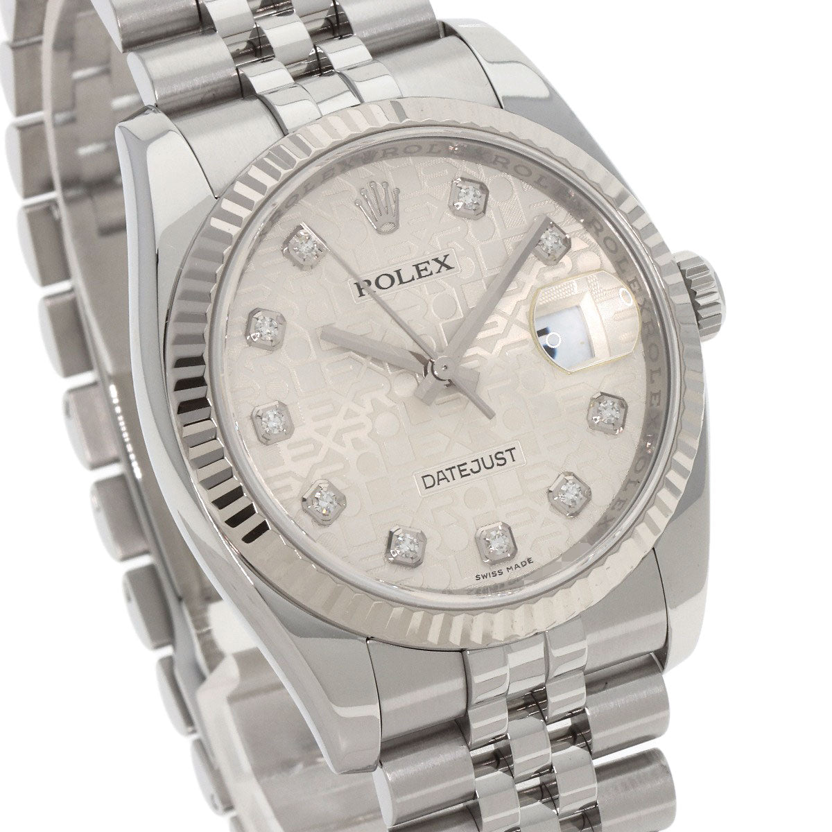 ROLEX ロレックス 116234G デイトジャスト 10P ダイヤモンド 腕時計 SS メンズ 中古