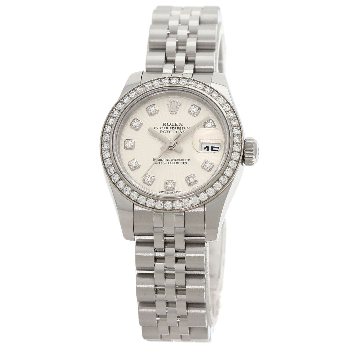 ROLEX ロレックス 179384G デイトジャスト 10P ダイヤモンド 腕時計 SS レディース 中古