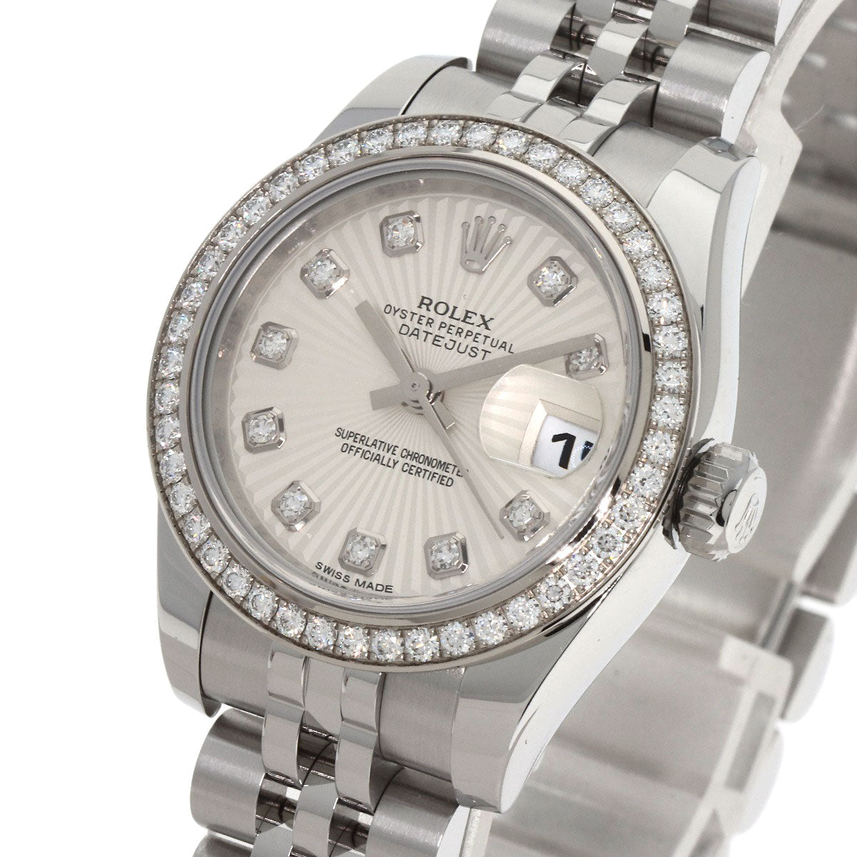ROLEX ロレックス 179384G デイトジャスト 10P ダイヤモンド 腕時計 SS レディース 中古