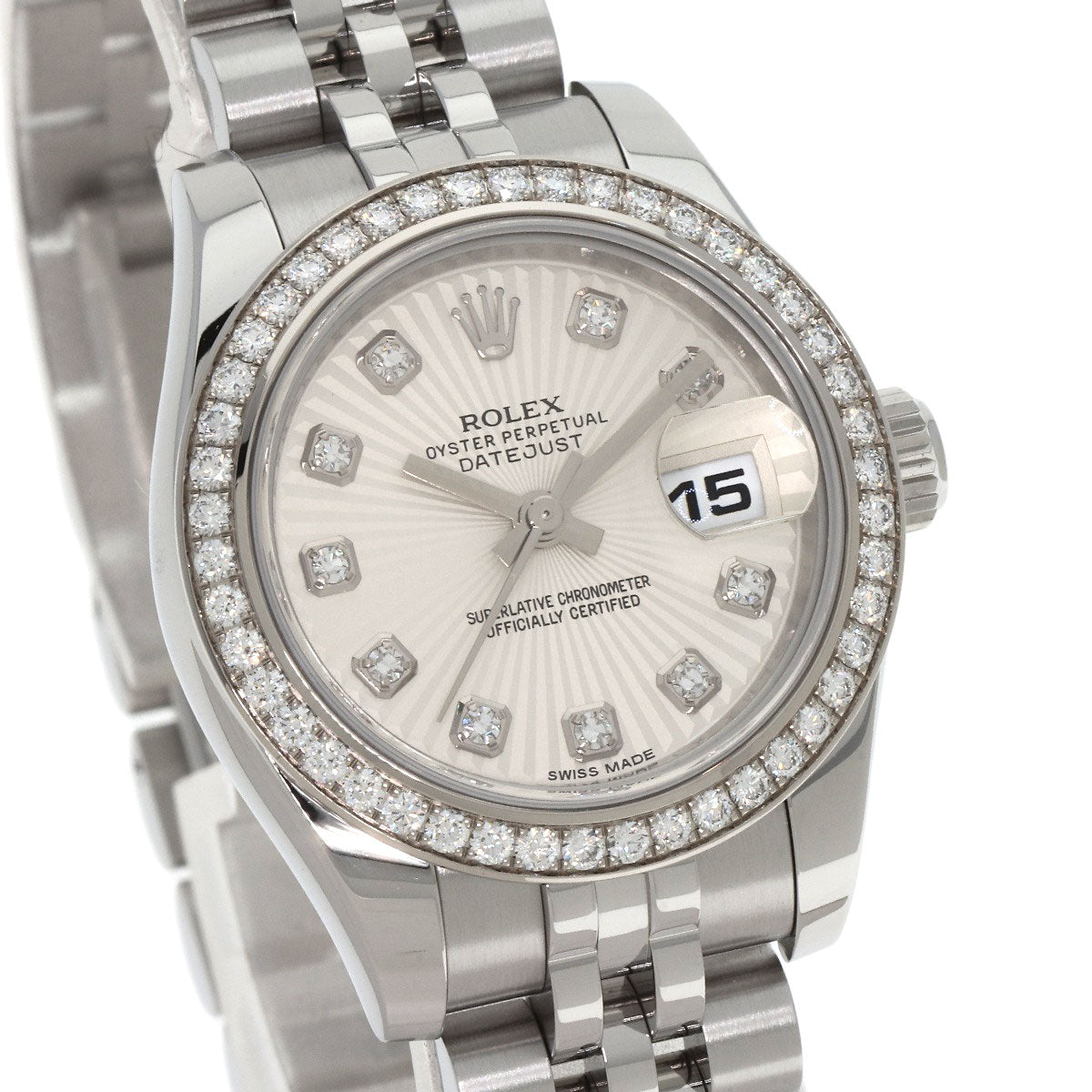 ROLEX ロレックス 179384G デイトジャスト 10P ダイヤモンド 腕時計 SS レディース 中古