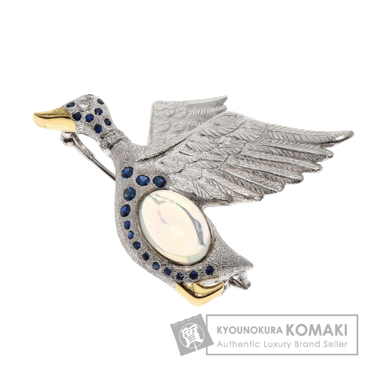 MIKIMOTO ミキモト バードモチーフ ウォーターオパール サファイア ダイヤモンド ブローチ K18WG レディース 中古