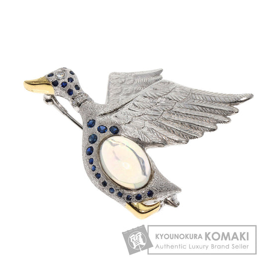 MIKIMOTO ミキモト バードモチーフ ウォーターオパール サファイア ダイヤモンド ブローチ K18WG レディース 中古