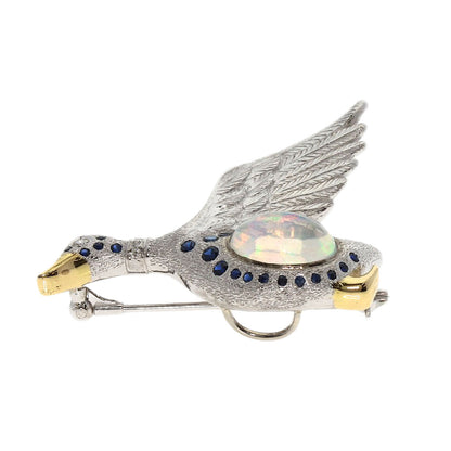 MIKIMOTO ミキモト バードモチーフ ウォーターオパール サファイア ダイヤモンド ブローチ K18WG レディース 中古