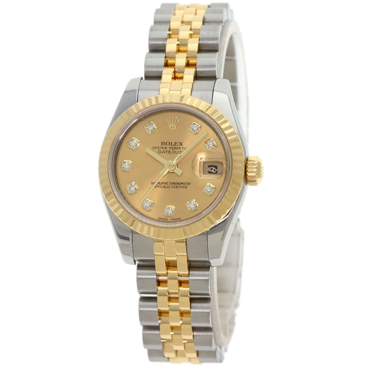 ROLEX ロレックス 179173G デイトジャスト 10P ダイヤモンド 腕時計 SS レディース 中古