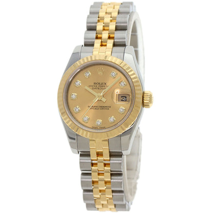 ROLEX ロレックス 179173G デイトジャスト 10P ダイヤモンド 腕時計 SS レディース 中古