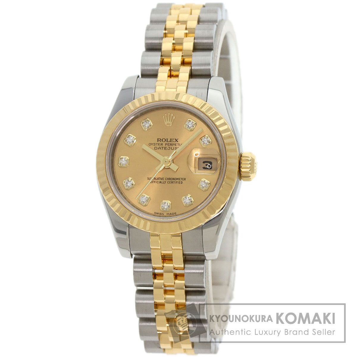 ROLEX ロレックス 179173G デイトジャスト 10P ダイヤモンド 腕時計 SS レディース 中古