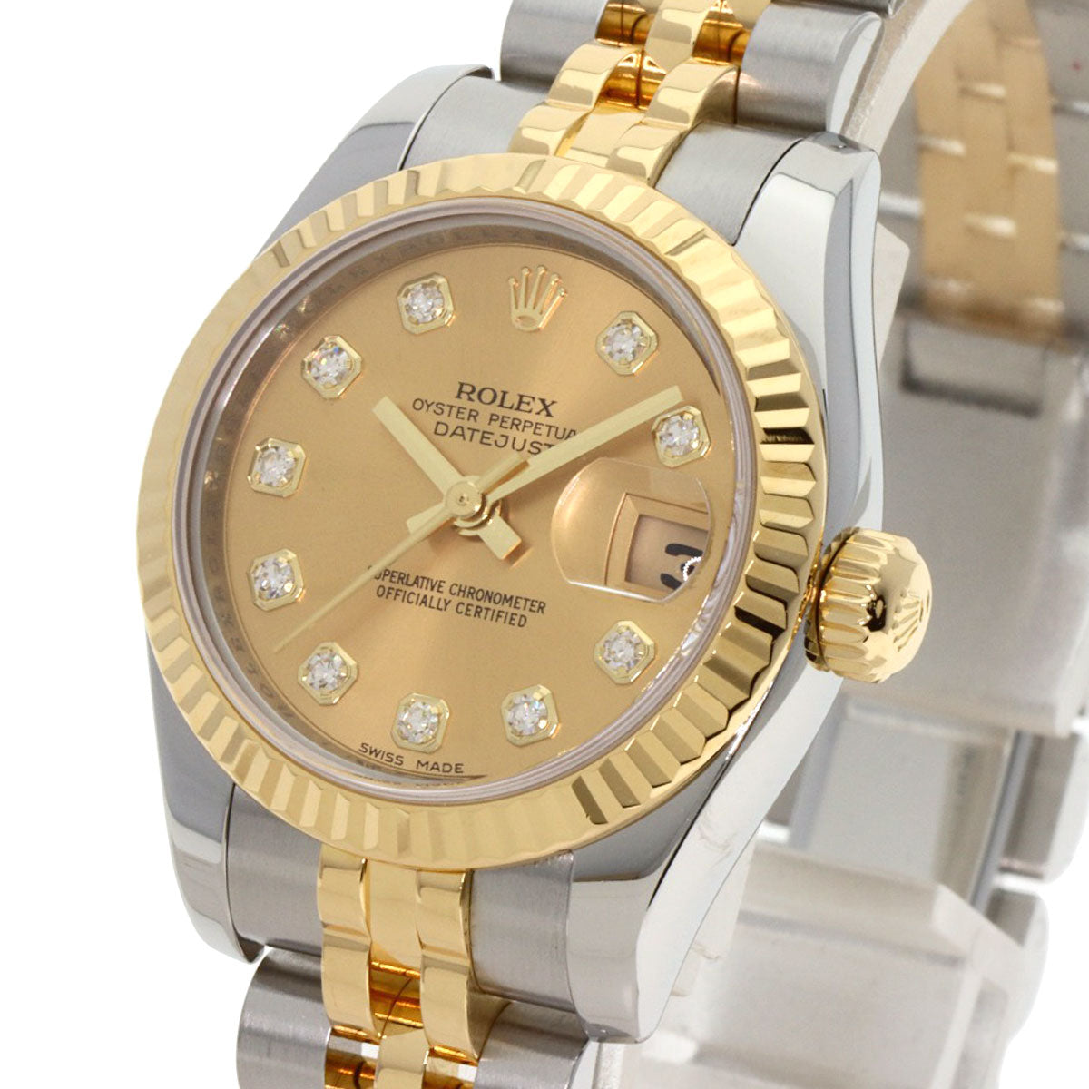 ROLEX ロレックス 179173G デイトジャスト 10P ダイヤモンド 腕時計 SS レディース 中古