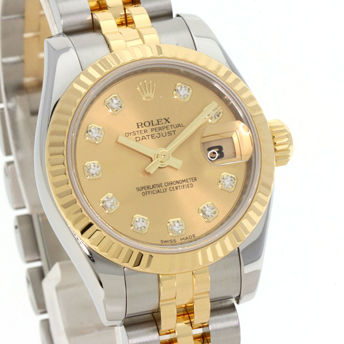 ROLEX ロレックス 179173G デイトジャスト 10P ダイヤモンド 腕時計 SS レディース 中古