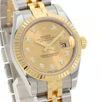 ROLEX ロレックス 179173G デイトジャスト 10P ダイヤモンド 腕時計 SS レディース 中古
