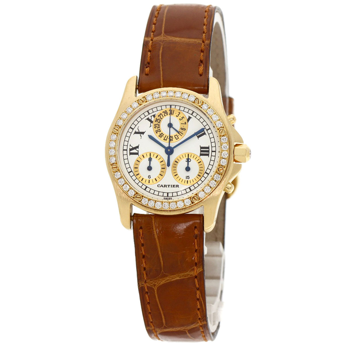 CARTIER カルティエ サントス ラウンド クロノリフレックス 腕時計 K18YG レディース 中古