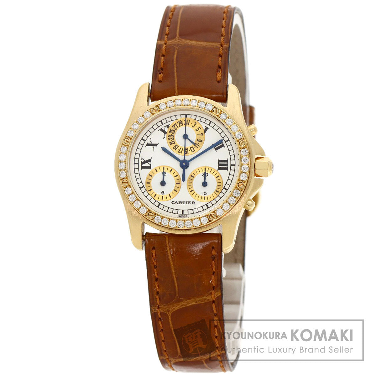 CARTIER カルティエ サントス ラウンド クロノリフレックス 腕時計 K18YG レディース 中古