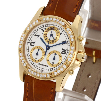 CARTIER カルティエ サントス ラウンド クロノリフレックス 腕時計 K18YG レディース 中古