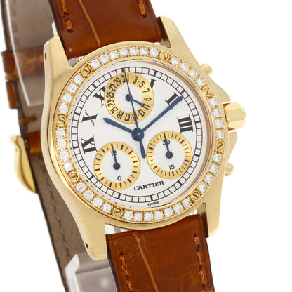 CARTIER カルティエ サントス ラウンド クロノリフレックス 腕時計 K18YG レディース 中古