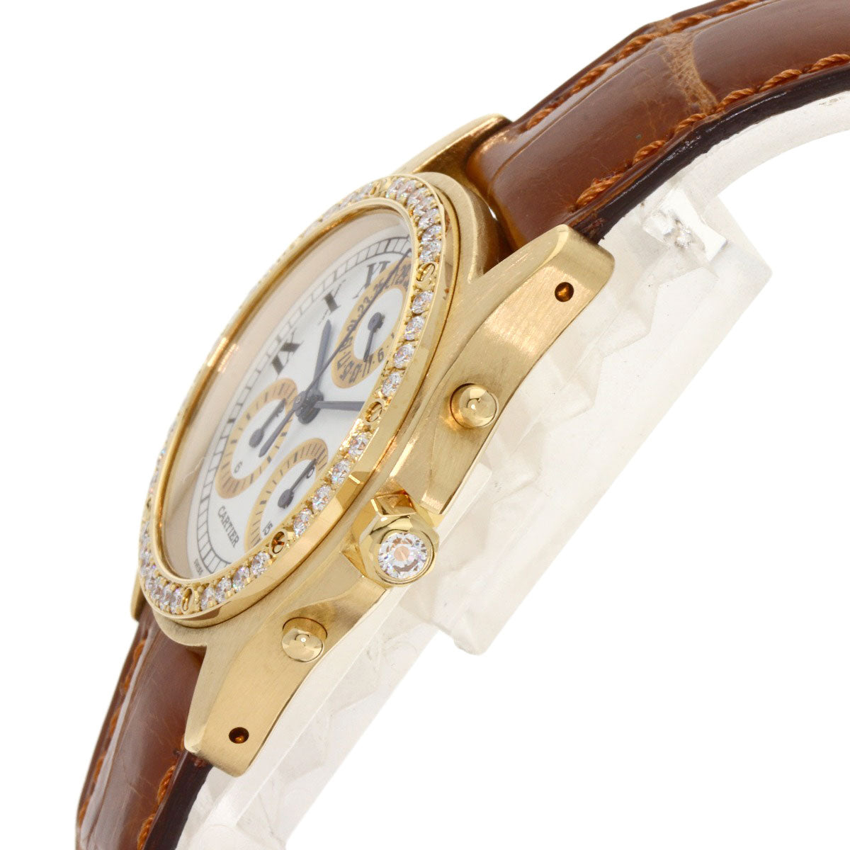 CARTIER カルティエ サントス ラウンド クロノリフレックス 腕時計 K18YG レディース 中古