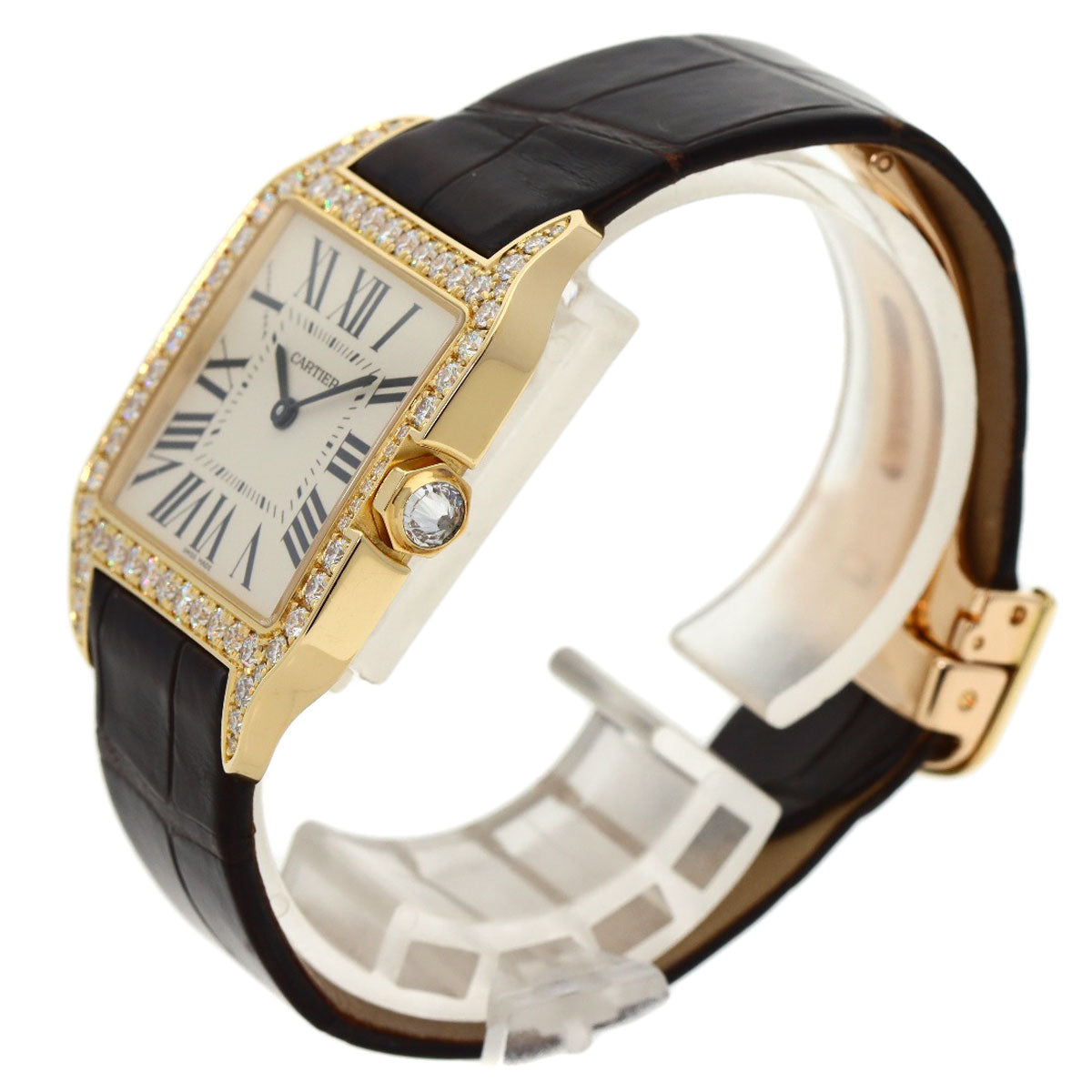 CARTIER カルティエ WH100451 サントスデュモン ダイヤモンドベゼル 腕時計 K18PG 革 ダイヤモンド メンズ [中古] カルティエ サントスデュモン ダイヤモンドベゼル WH100451 腕時計