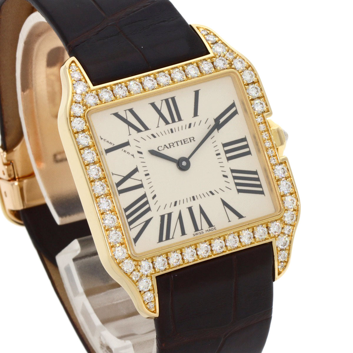 CARTIER カルティエ WH100451 サントスデュモン ダイヤモンドベゼル 腕時計 K18PG メンズ 中古