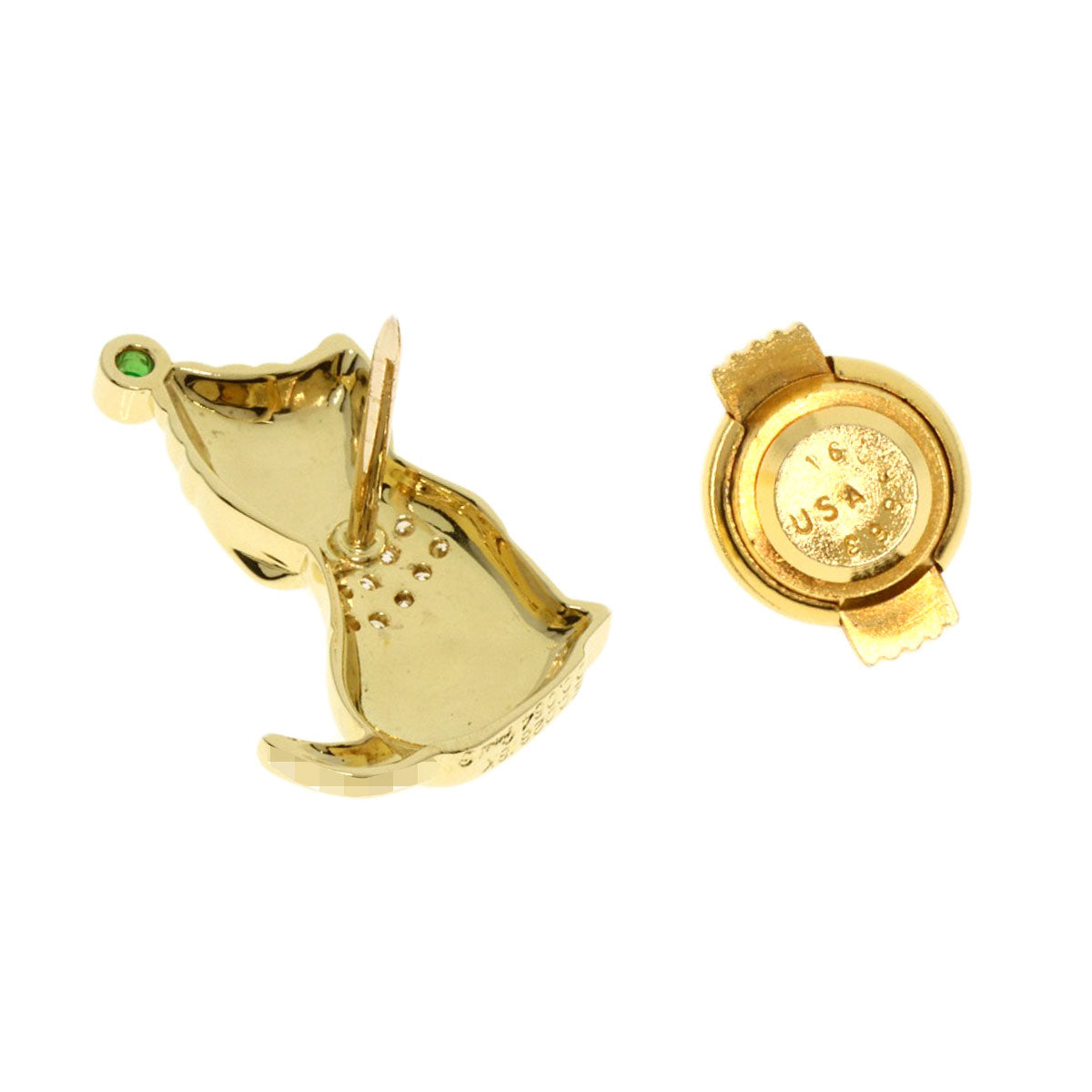 Gimel ギメル ドッグモチーフ ダイヤモンド エメラルド ピンブローチ ブローチ K18YG レディース 中古