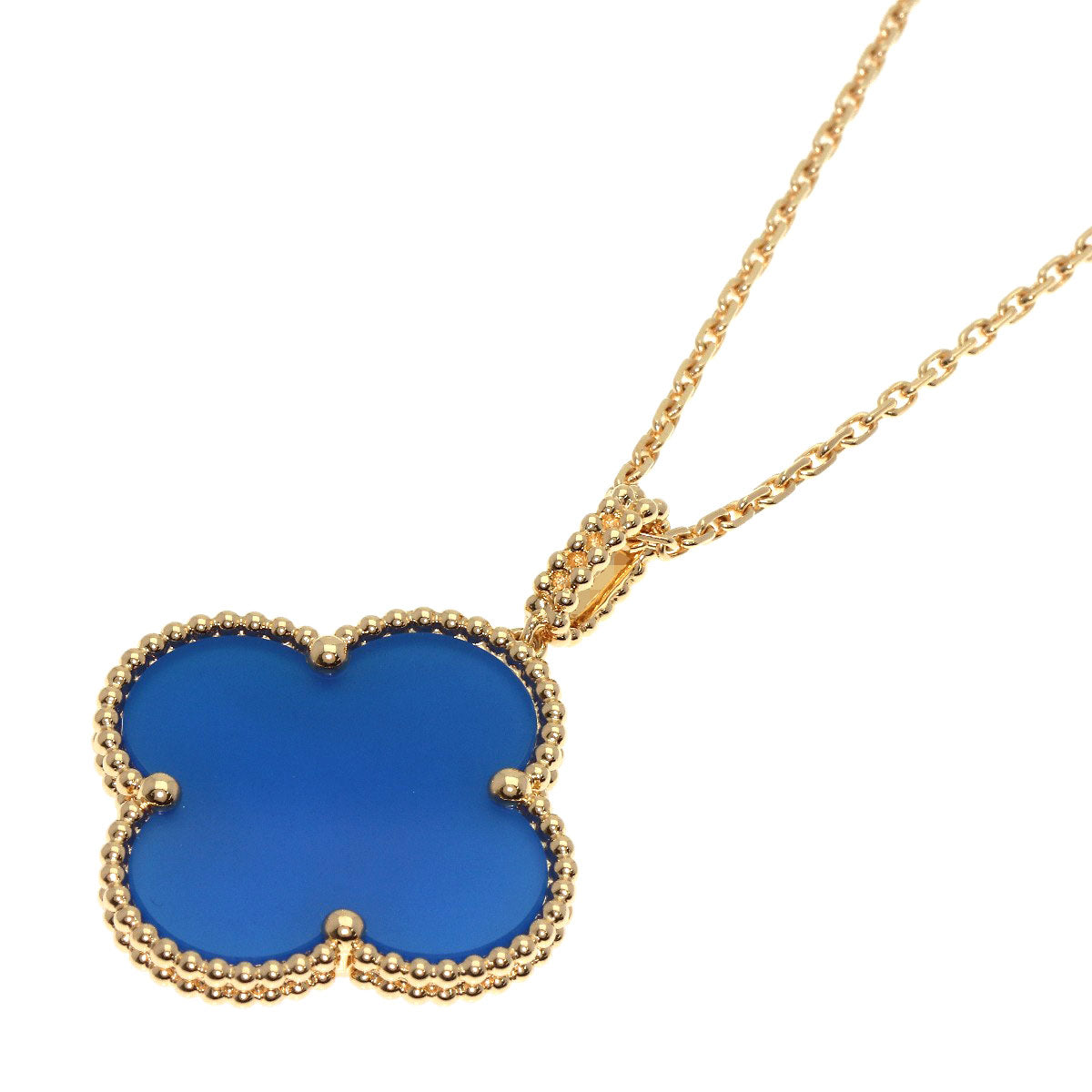 Van Cleef & Arpels ヴァンクリーフ＆アーペル マジック アルハンブラ ブルーアゲート ネックレス K18YG レディース 中古